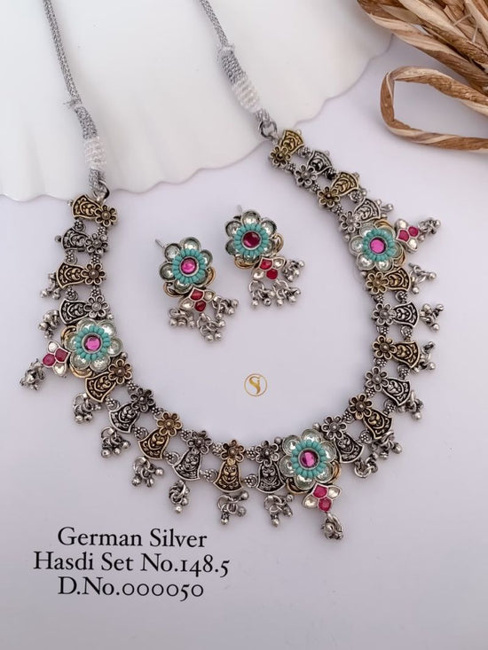 German Silver Navratri Hasdi Set 1 Oxidized Necklace Set