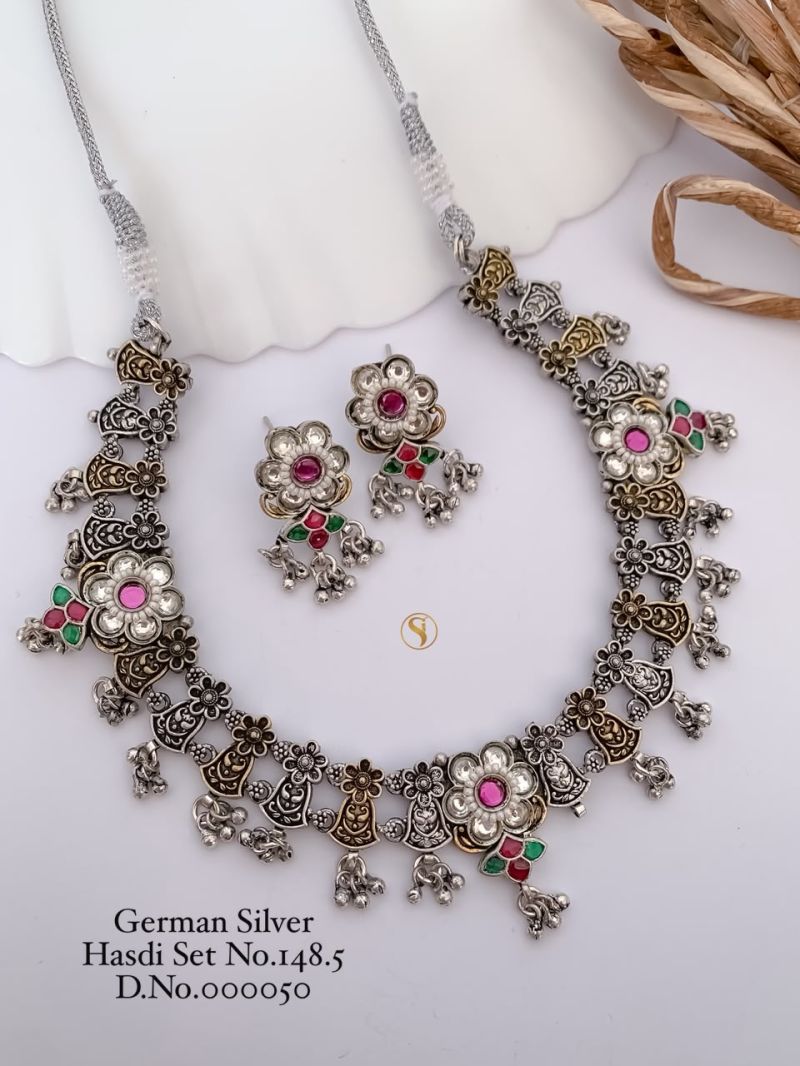 German Silver Navratri Hasdi Set 1 Oxidized Necklace Set