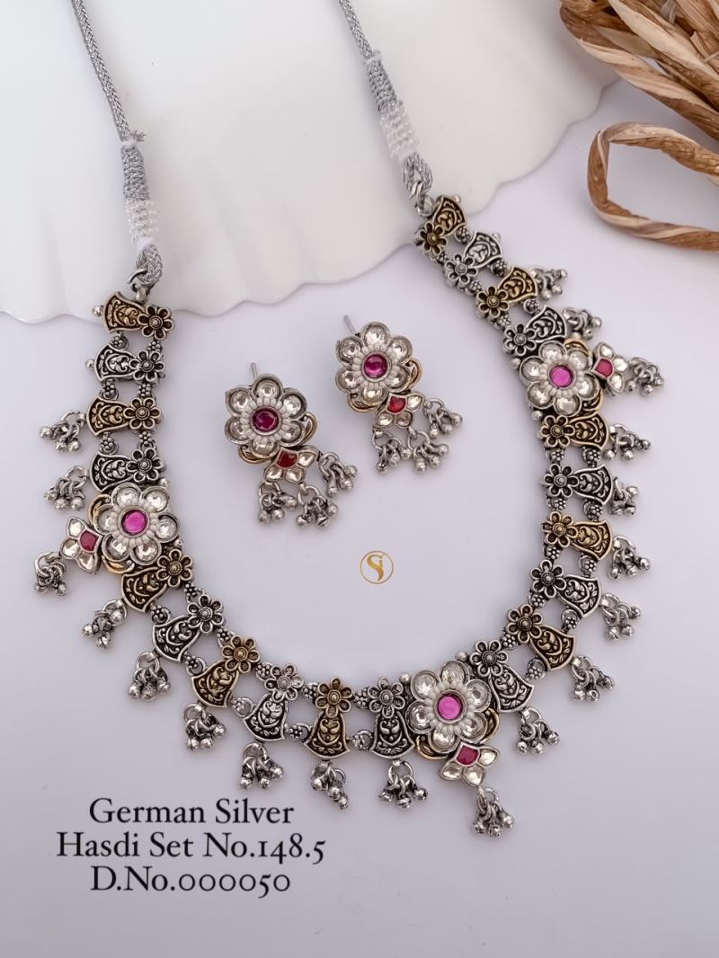 German Silver Navratri Hasdi Set 1 Oxidized Necklace Set