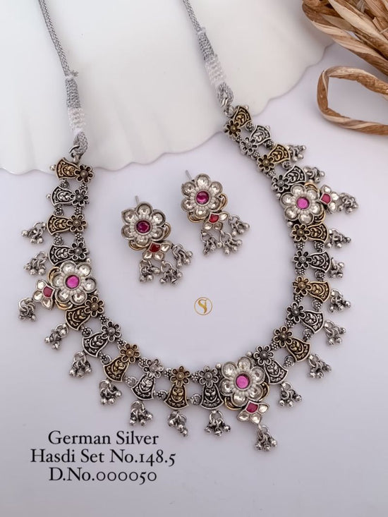 German Silver Navratri Hasdi Set 1 Oxidized Necklace Set