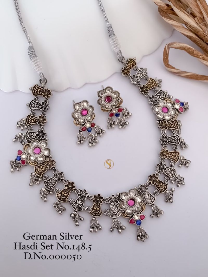 German Silver Navratri Hasdi Set 1 Oxidized Necklace Set