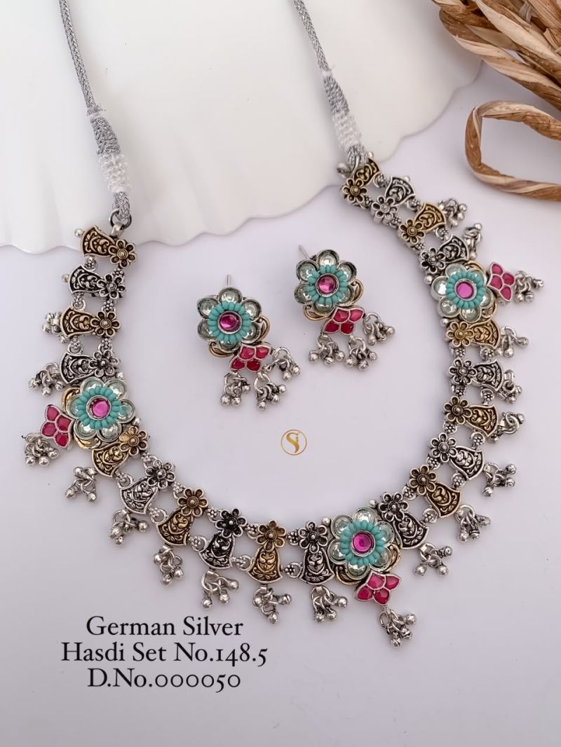 German Silver Navratri Hasdi Set 1 Oxidized Necklace Set