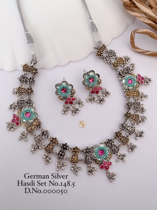 German Silver Navratri Hasdi Set 1 Oxidized Necklace Set