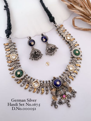 German Silver Stone Hasdi Set 16 Oxidized Necklace Set