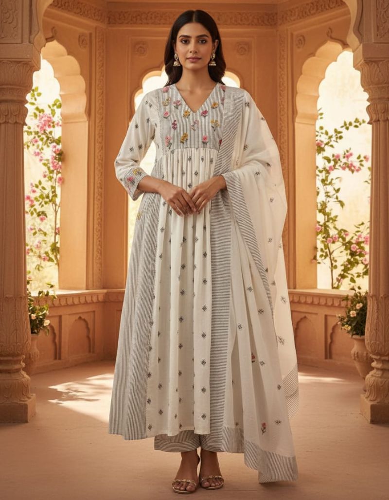 Amrah Wholesale GFH Vol 4 Mul Cotton Thread Work Anarkali Kurti Pant Dupatta Set