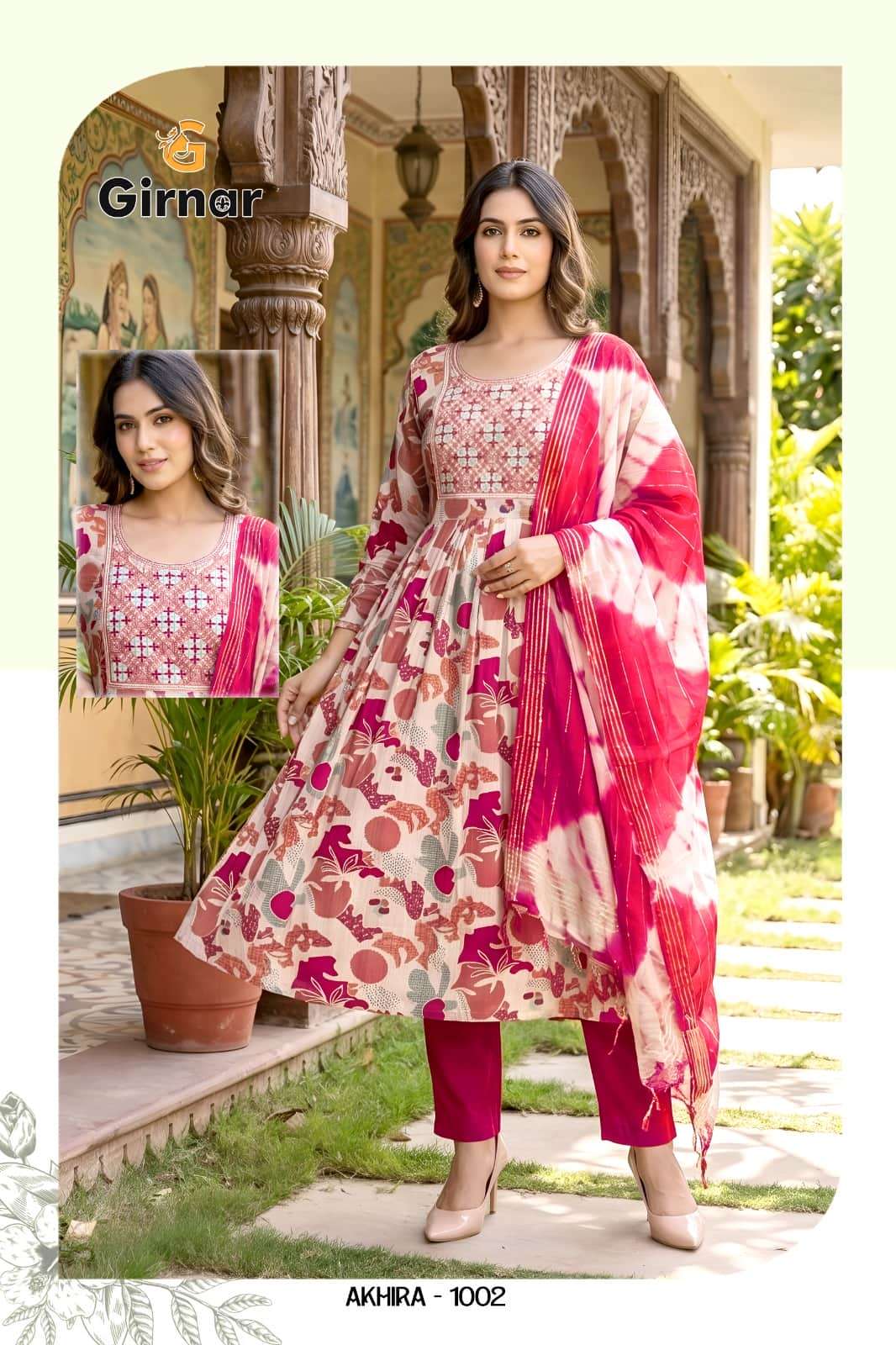 Girnar Akhira Vol 1 Foil Print Kurti Pant Dupatta Set - Amrah Wholesale