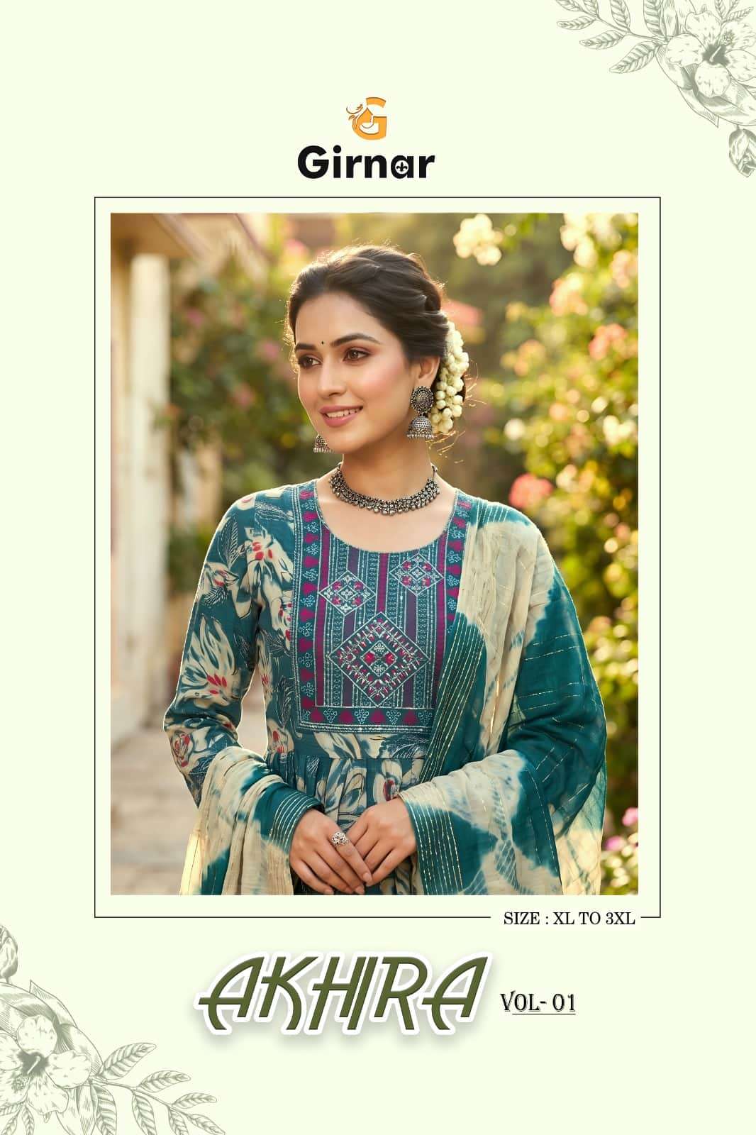 Girnar Akhira Vol 1 Foil Print Kurti Pant Dupatta Set - Amrah Wholesale