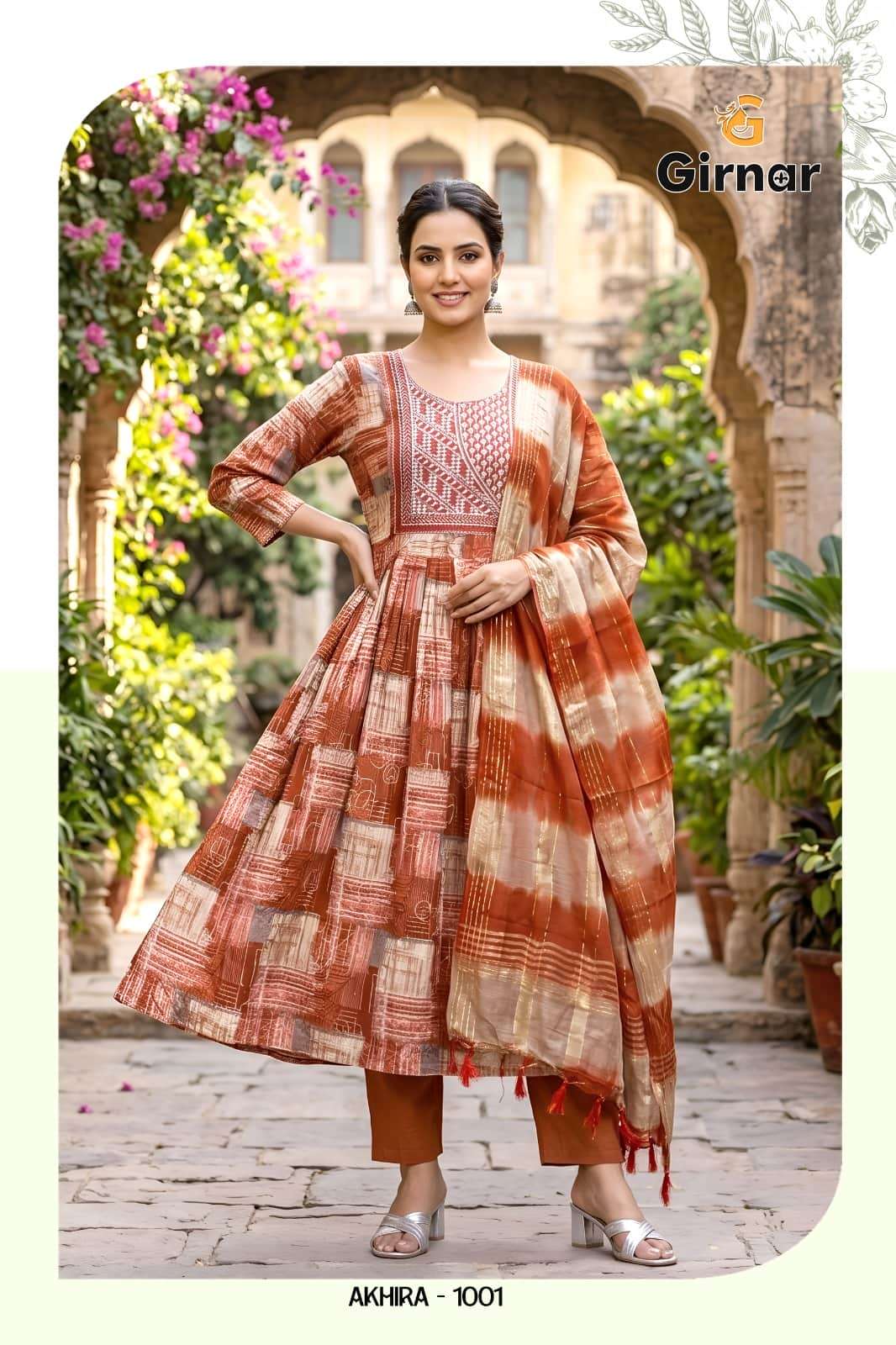 Girnar Akhira Vol 1 Foil Print Kurti Pant Dupatta Set - Amrah Wholesale