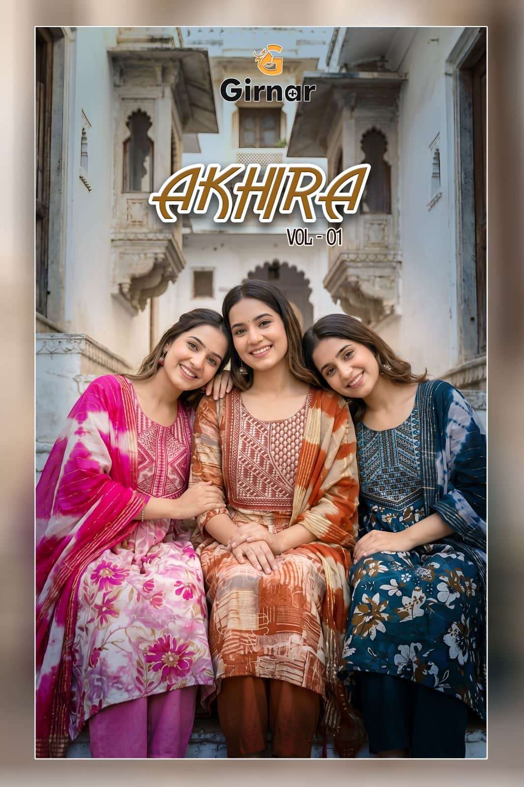 Girnar Akhira Vol 1 Foil Print Kurti Pant Dupatta Set - Amrah Wholesale