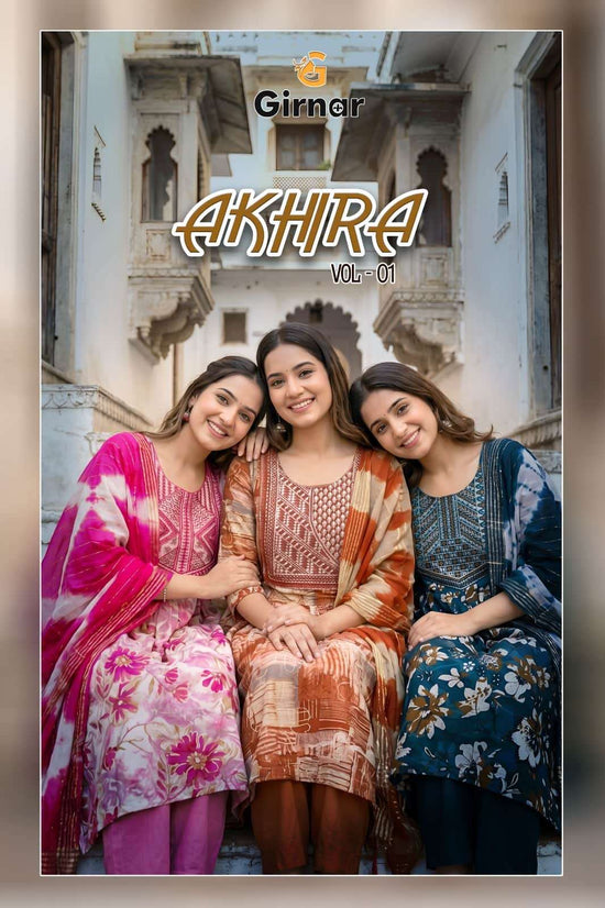 Girnar Akhira Vol 1 Foil Print Kurti Pant Dupatta Set - Amrah Wholesale