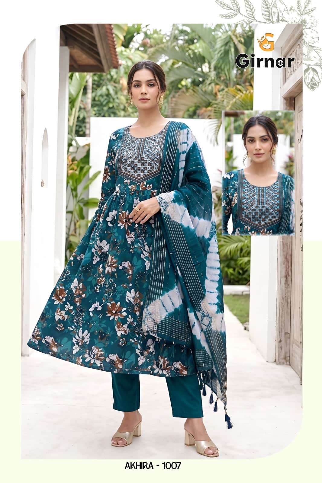 Girnar Akhira Vol 1 Foil Print Kurti Pant Dupatta Set - Amrah Wholesale
