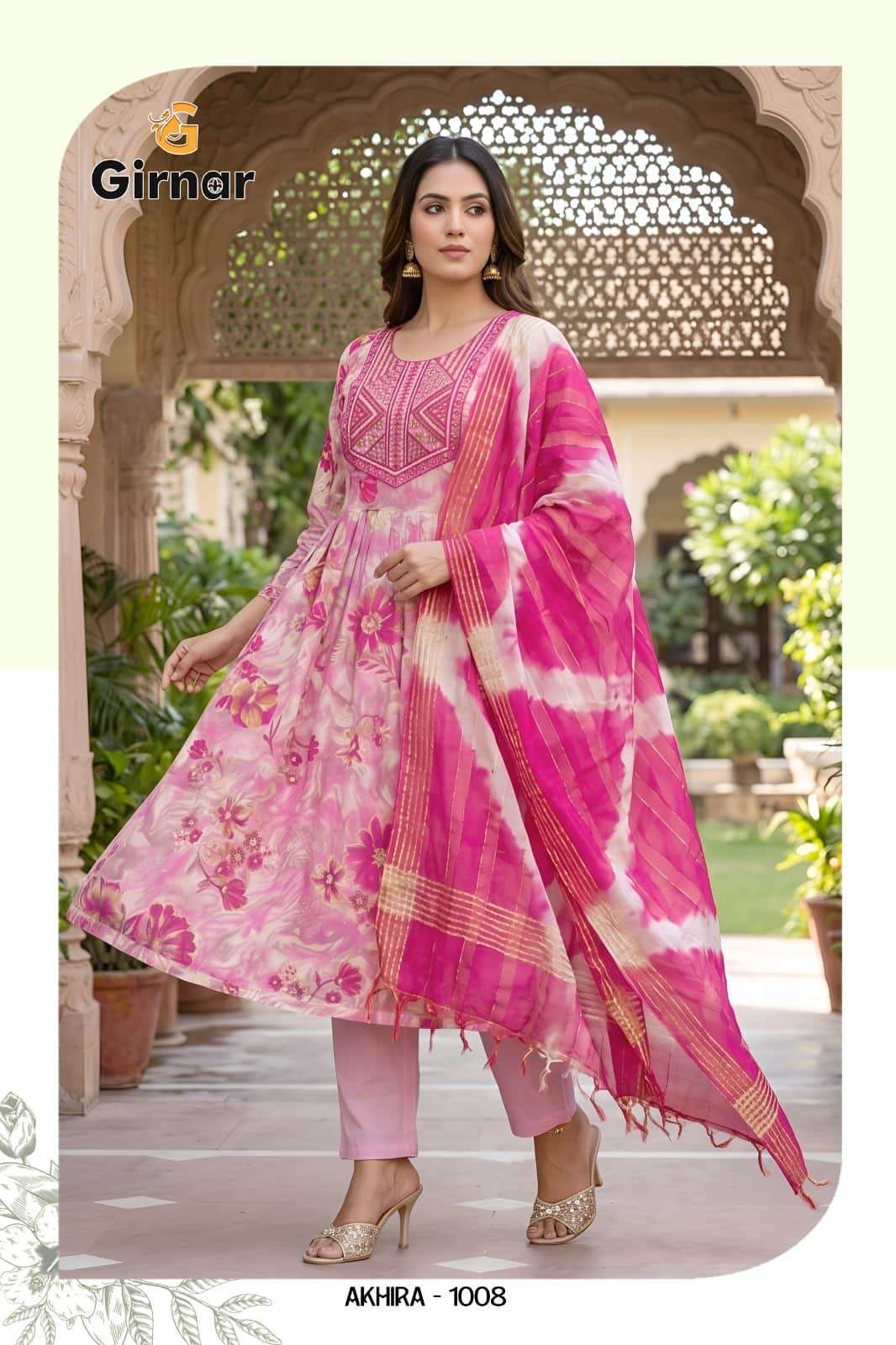 Girnar Akhira Vol 1 Foil Print Kurti Pant Dupatta Set - Amrah Wholesale