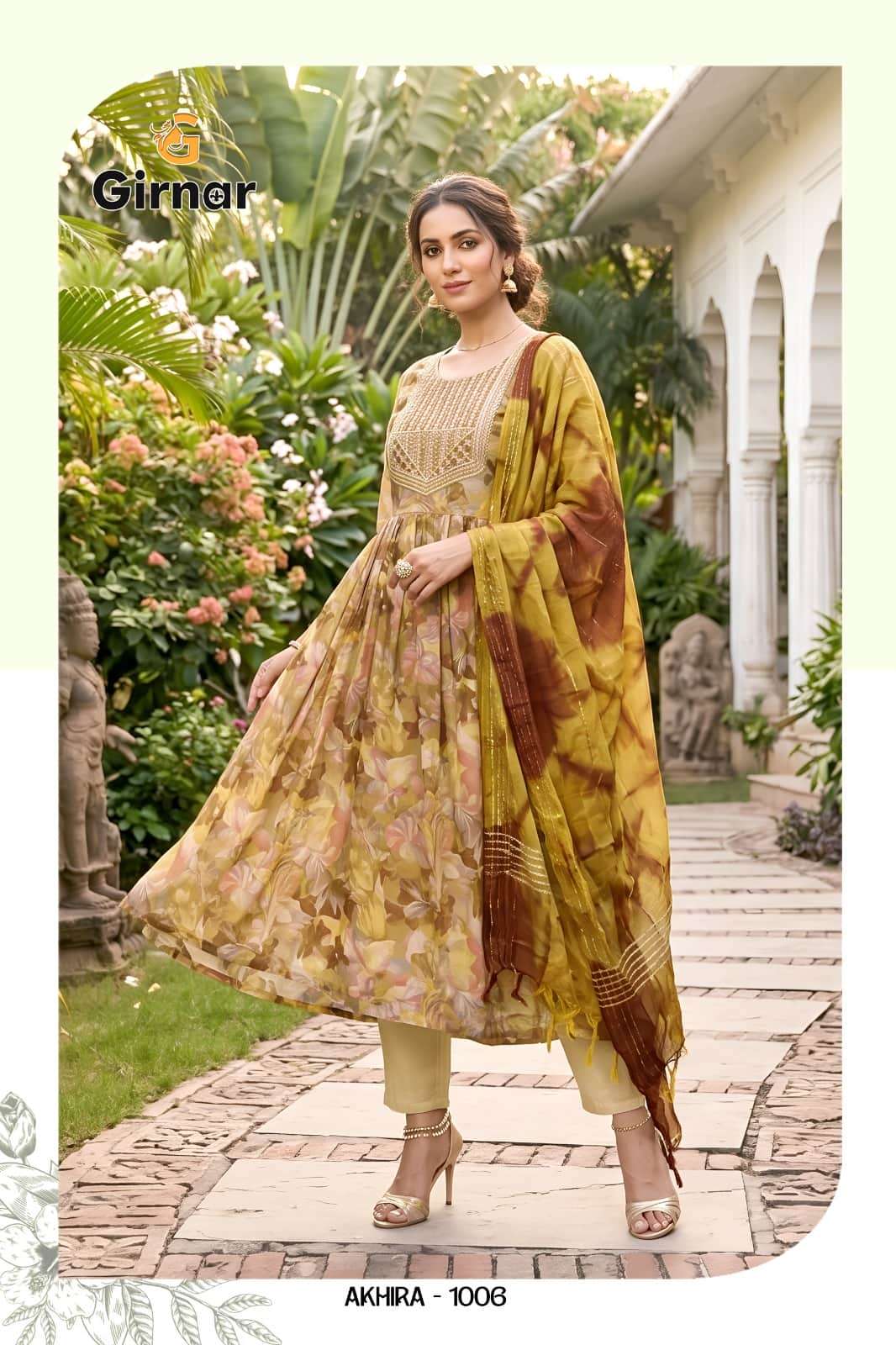 Girnar Akhira Vol 1 Foil Print Kurti Pant Dupatta Set - Amrah Wholesale