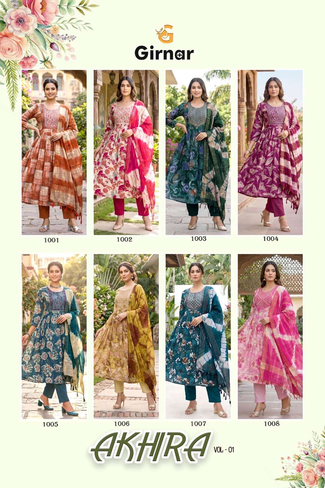 Girnar Akhira Vol 1 Foil Print Kurti Pant Dupatta Set - Amrah Wholesale