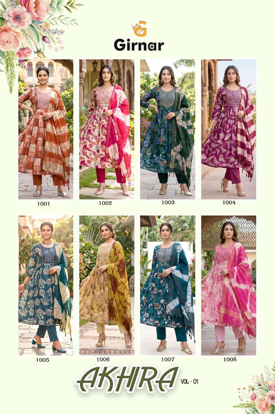 Girnar Akhira Vol 1 Foil Print Kurti Pant Dupatta Set - Amrah Wholesale