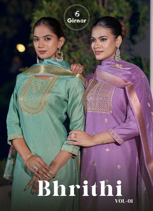 Girnar Bhrithi Vol 1 Vertican Embroidered Kurti Pant Dupatta Set