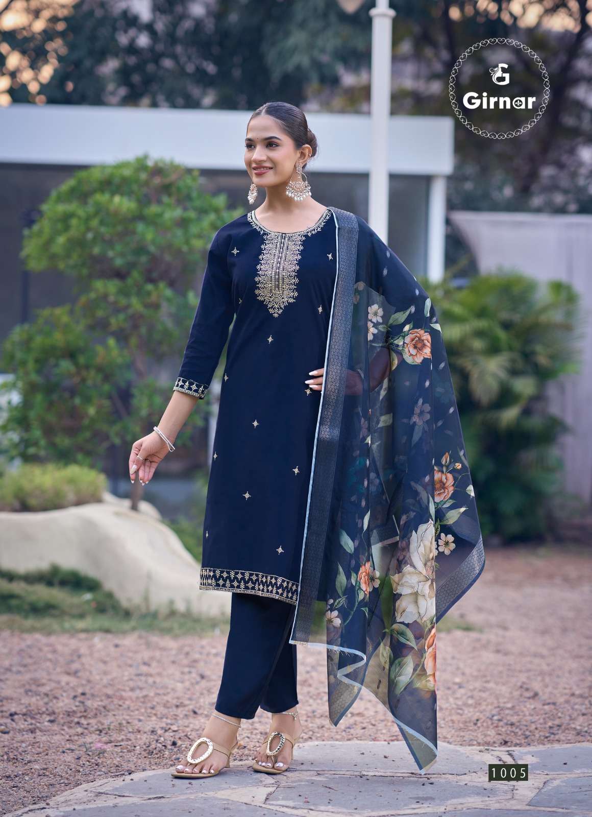 Girnar Bhrithi Vol 1 Vertican Embroidered Kurti Pant Dupatta Set