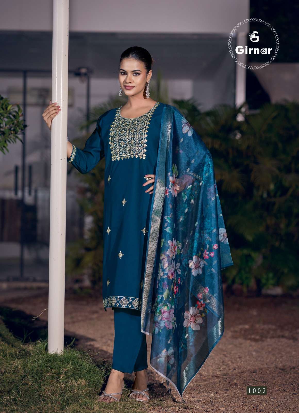 Girnar Bhrithi Vol 1 Vertican Embroidered Kurti Pant Dupatta Set