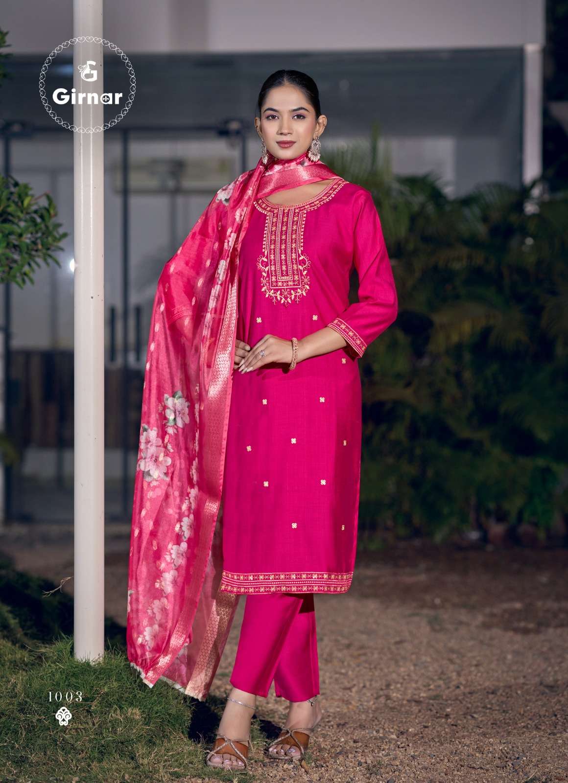 Girnar Bhrithi Vol 1 Vertican Embroidered Kurti Pant Dupatta Set