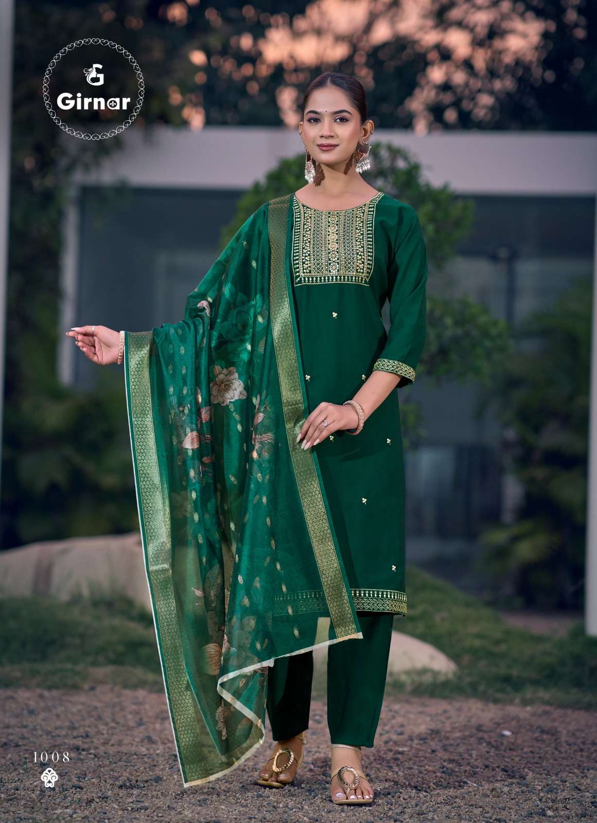 Girnar Bhrithi Vol 1 Vertican Embroidered Kurti Pant Dupatta Set