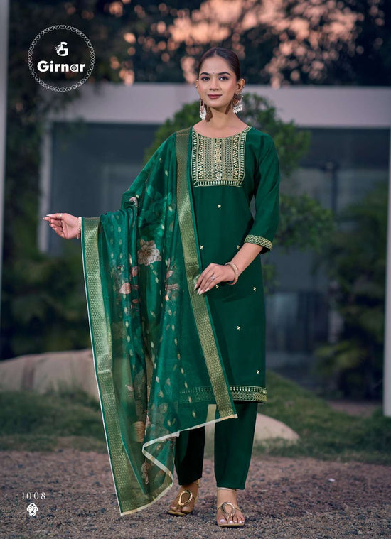 Girnar Bhrithi Vol 1 Vertican Embroidered Kurti Pant Dupatta Set