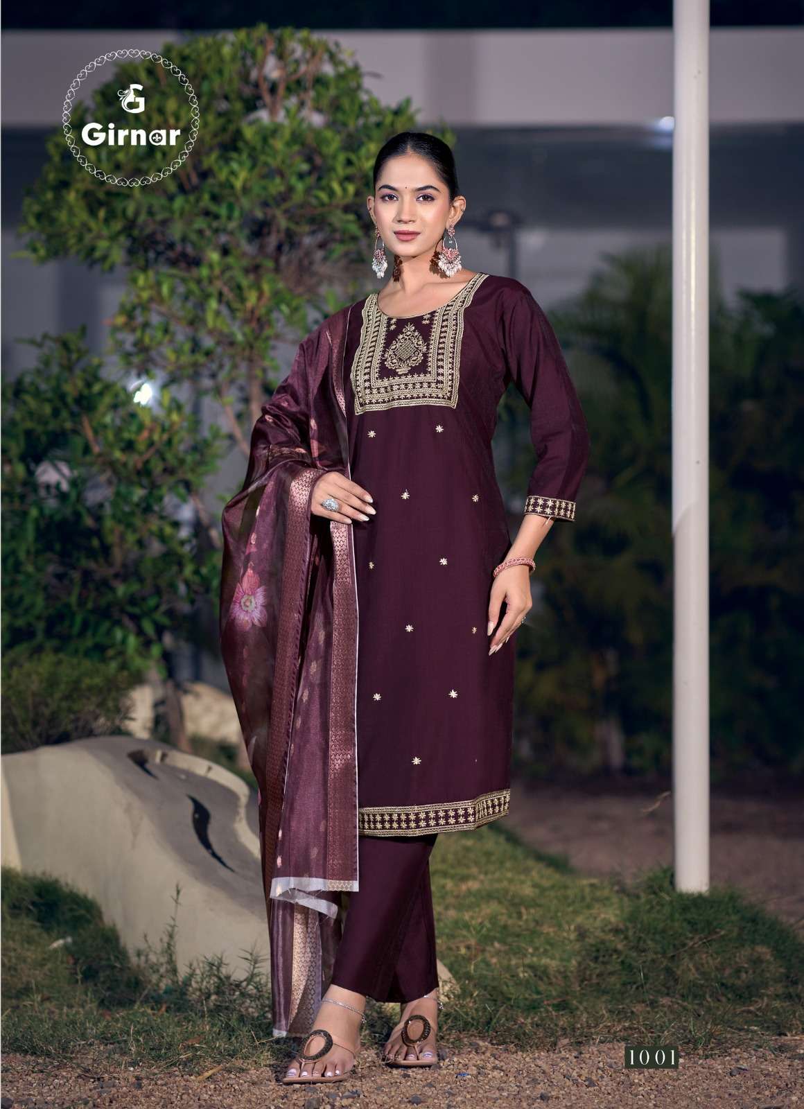 Girnar Bhrithi Vol 1 Vertican Embroidered Kurti Pant Dupatta Set