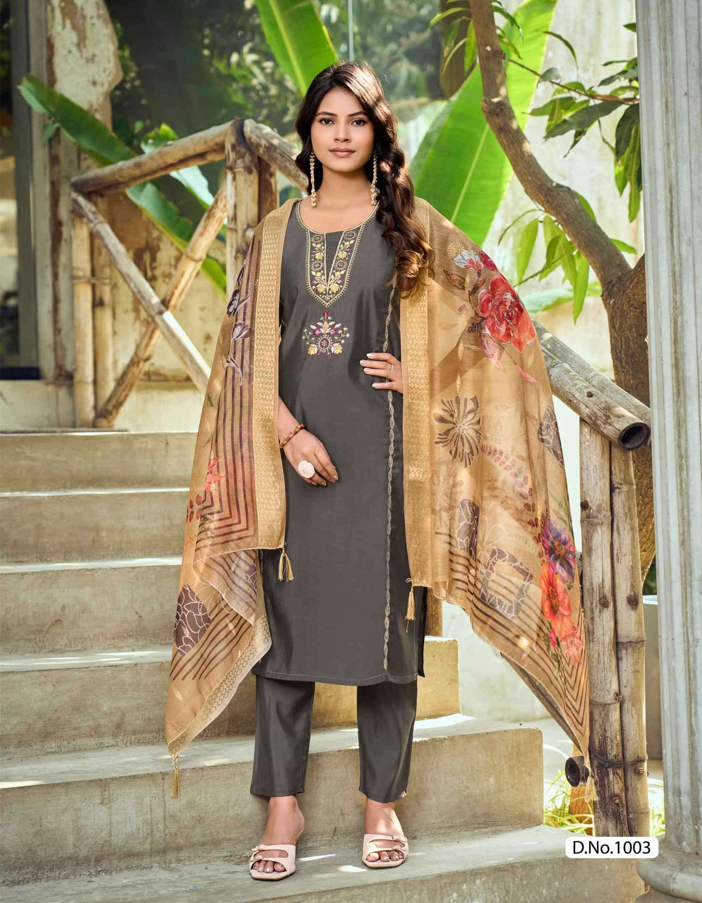 Girnar Minaxi Vol 1 Roman Embroidered Kurti Pant Dupatta Set