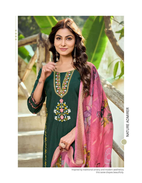 Girnar Minaxi Vol 1 Roman Embroidered Kurti Pant Dupatta Set