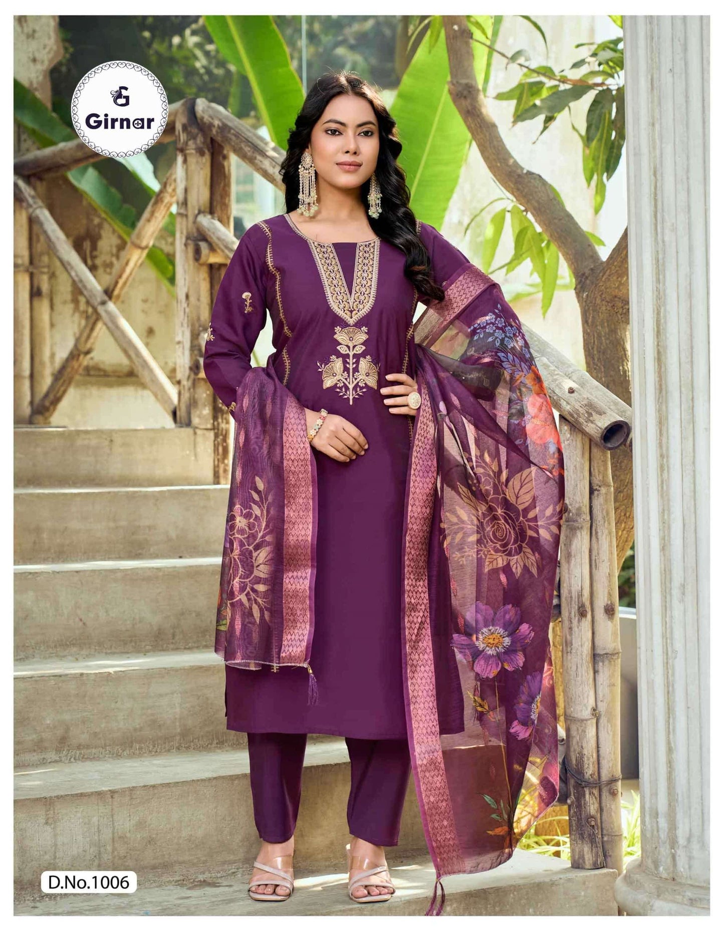 Girnar Minaxi Vol 1 Roman Embroidered Kurti Pant Dupatta Set