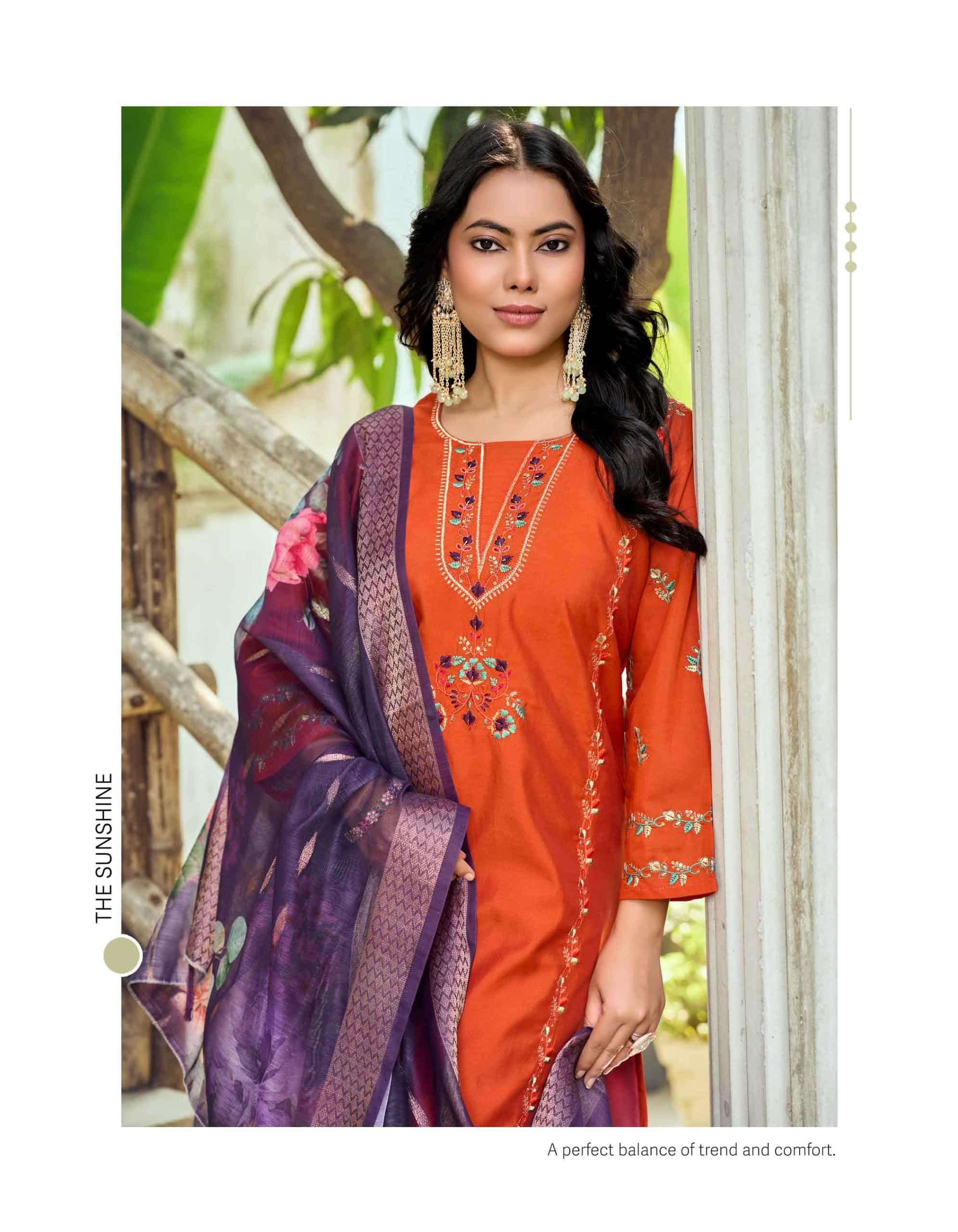 Girnar Minaxi Vol 1 Roman Embroidered Kurti Pant Dupatta Set