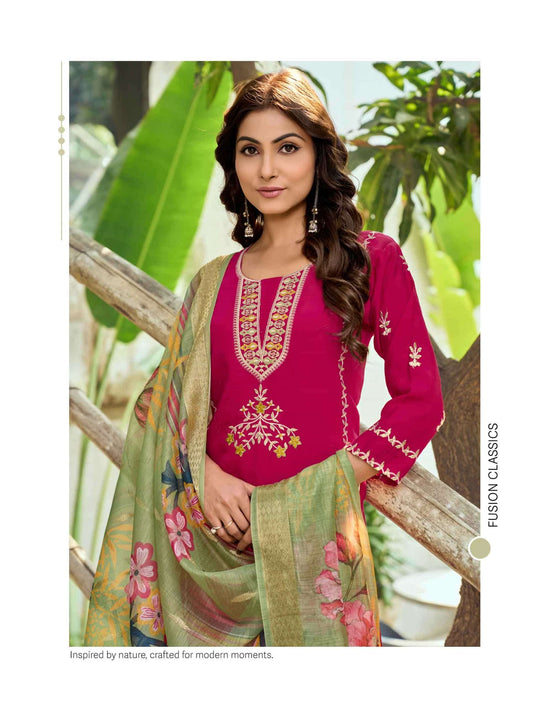 Girnar Minaxi Vol 1 Roman Embroidered Kurti Pant Dupatta Set