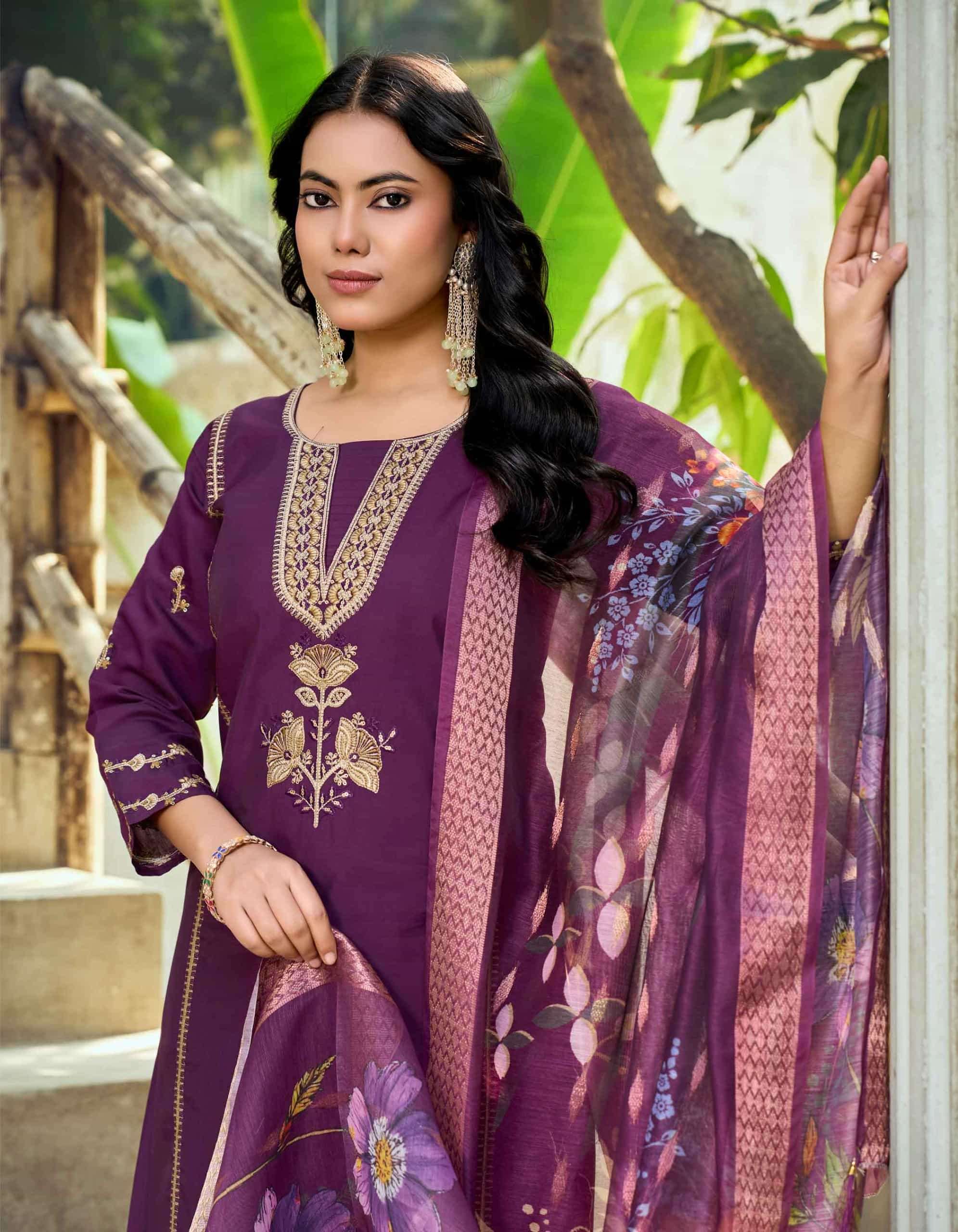 Girnar Minaxi Vol 1 Roman Embroidered Kurti Pant Dupatta Set