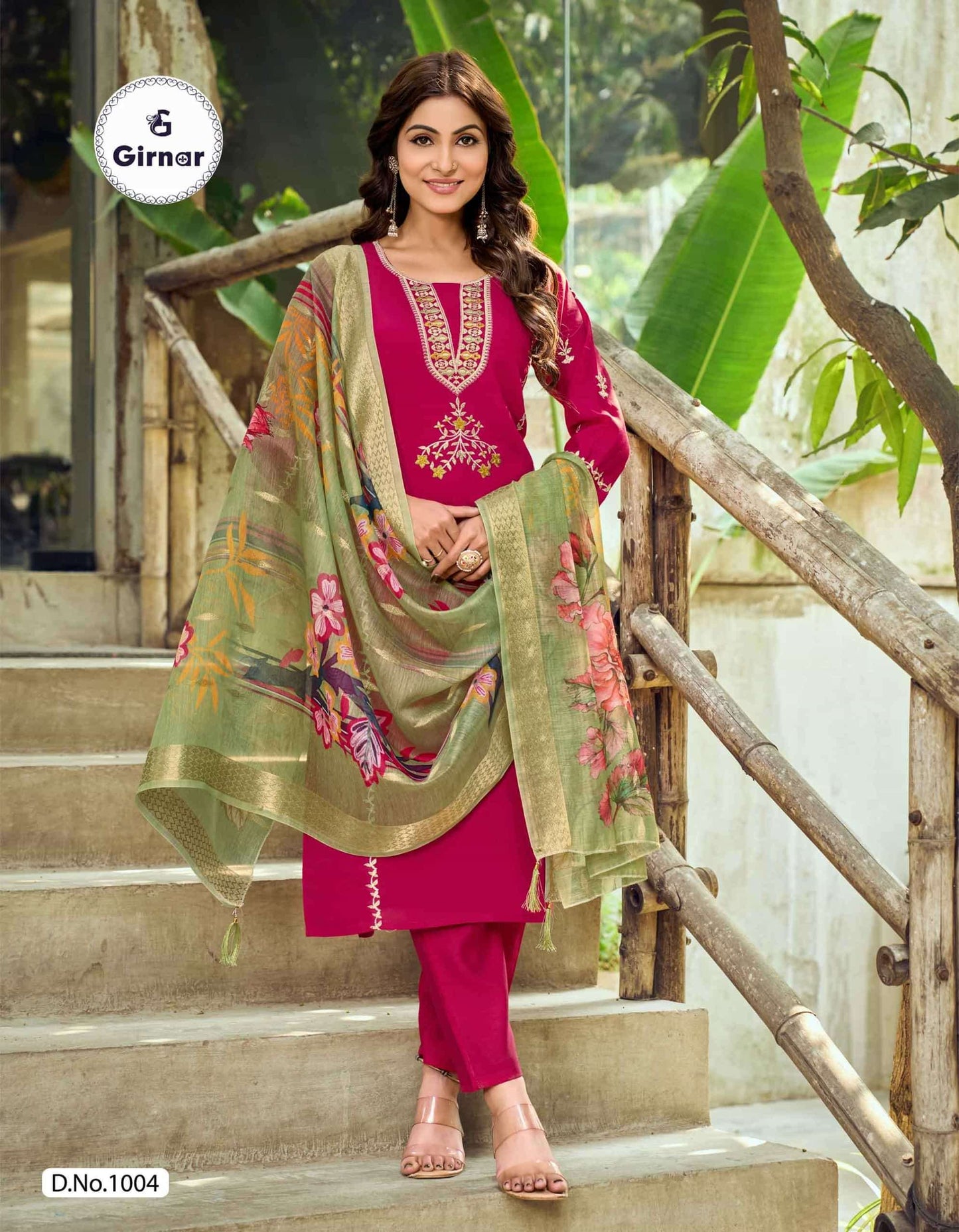 Girnar Minaxi Vol 1 Roman Embroidered Kurti Pant Dupatta Set