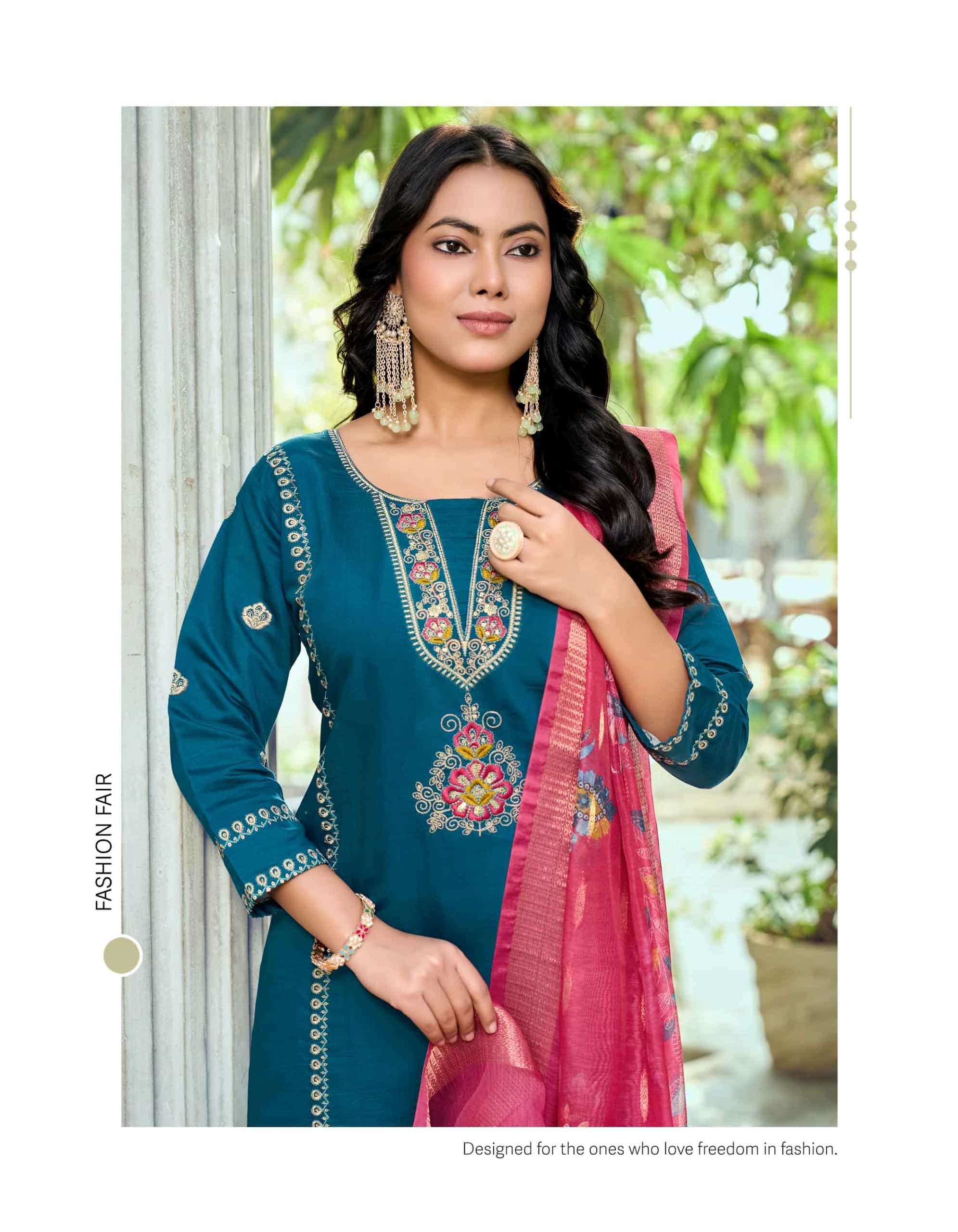 Girnar Minaxi Vol 1 Roman Embroidered Kurti Pant Dupatta Set