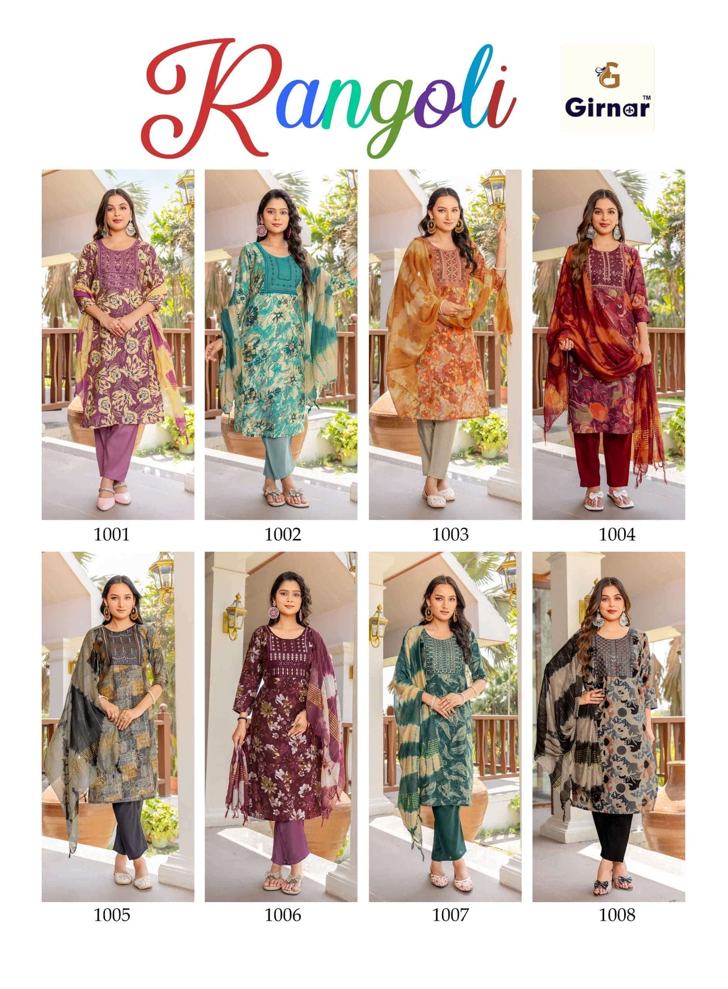 Girnar Rangoli Vol 1 Premium Vertican Embroidered Kurti Pant Dupatta Set