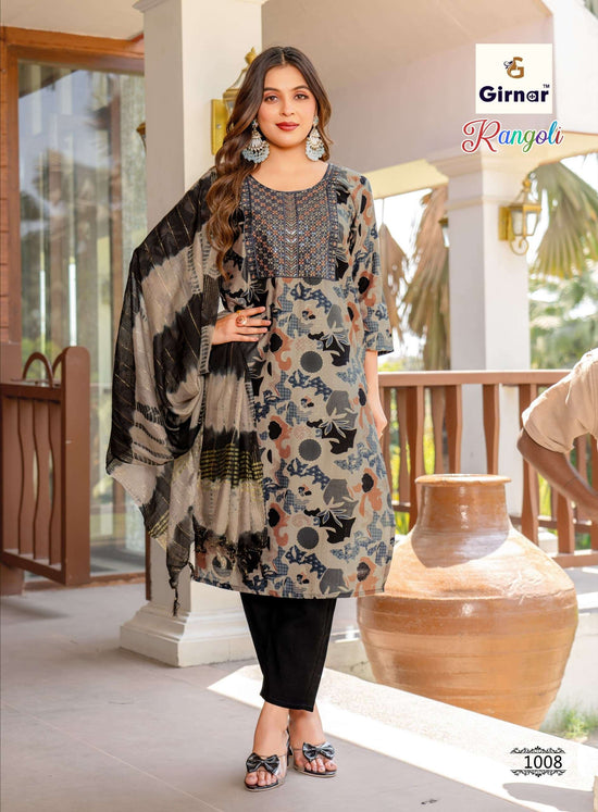 Girnar Rangoli Vol 1 Premium Vertican Embroidered Kurti Pant Dupatta Set