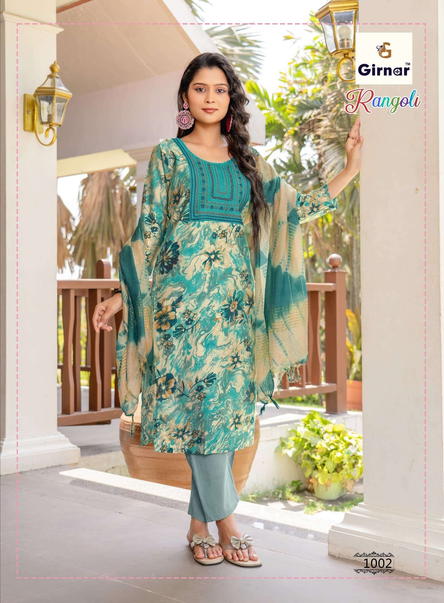 Girnar Rangoli Vol 1 Premium Vertican Embroidered Kurti Pant Dupatta Set