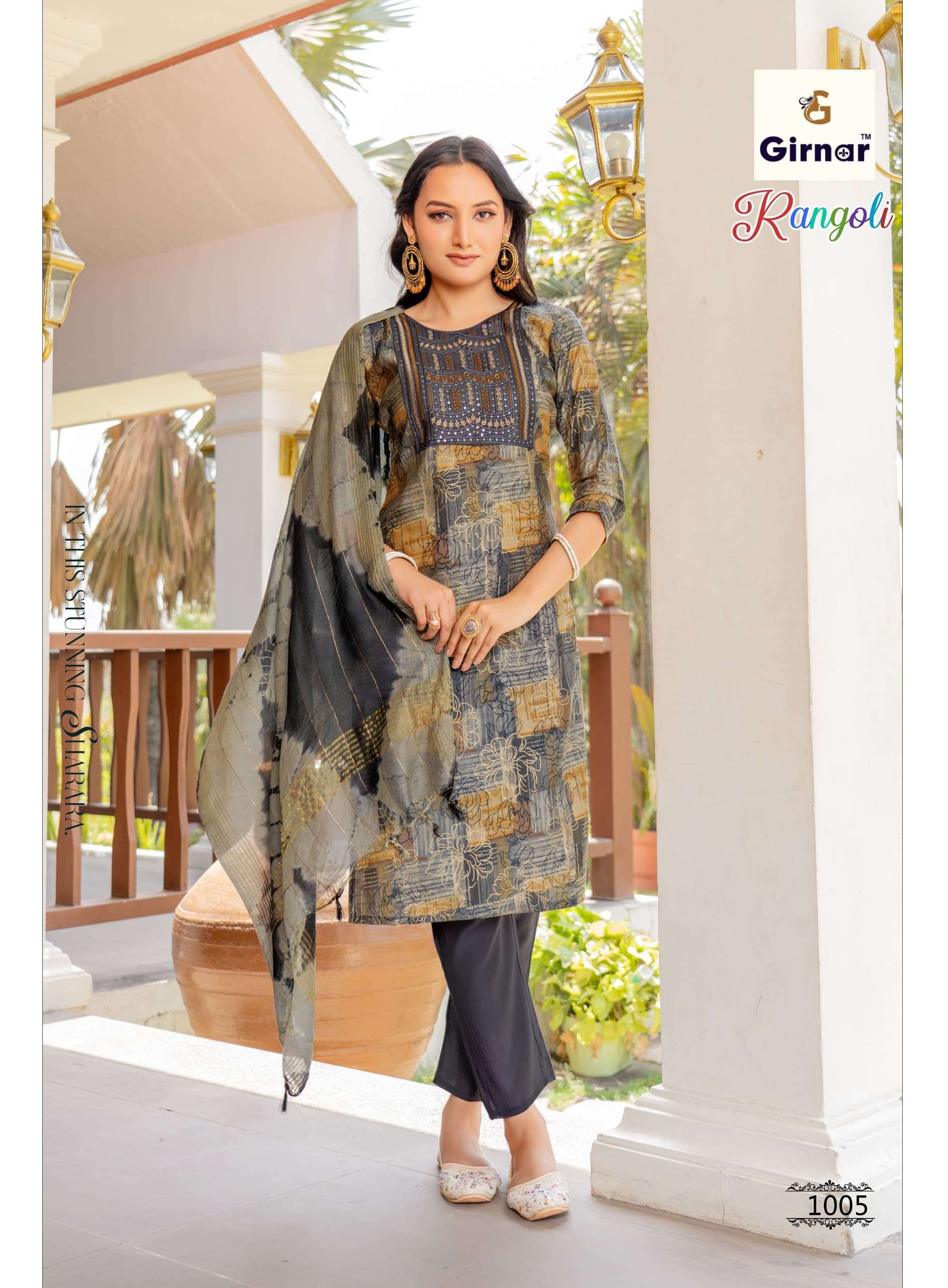 Girnar Rangoli Vol 1 Premium Vertican Embroidered Kurti Pant Dupatta Set