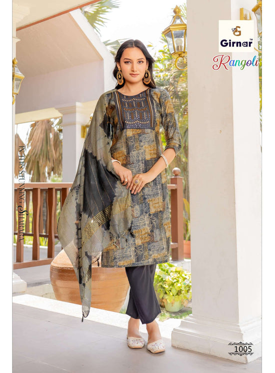Girnar Rangoli Vol 1 Premium Vertican Embroidered Kurti Pant Dupatta Set