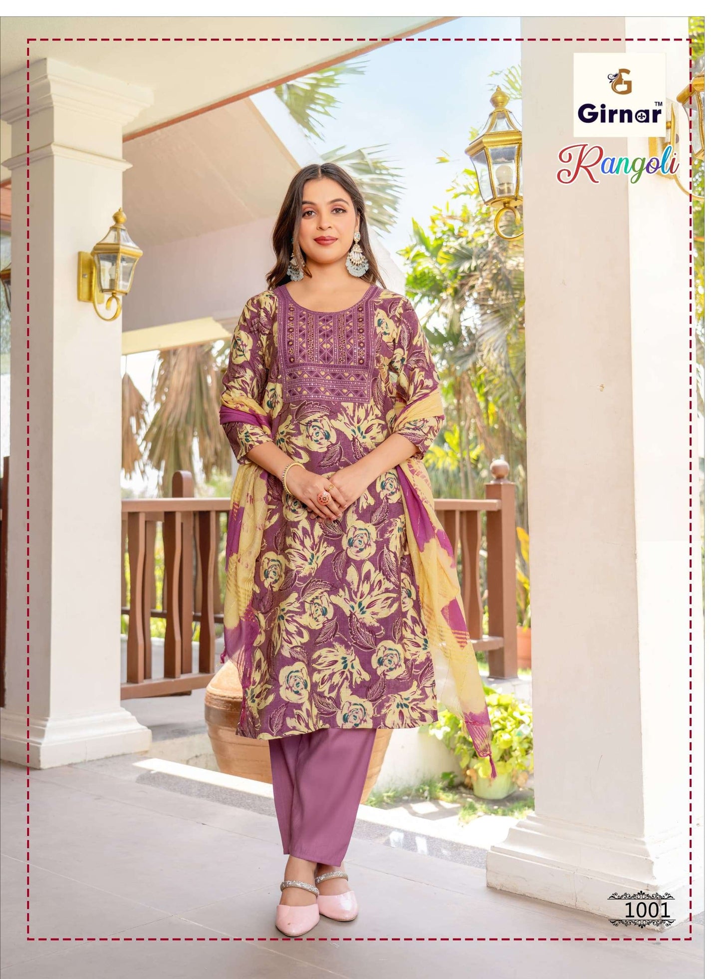 Girnar Rangoli Vol 1 Premium Vertican Embroidered Kurti Pant Dupatta Set