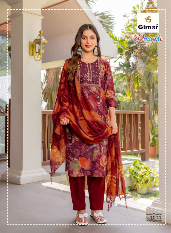 Girnar Rangoli Vol 1 Premium Vertican Embroidered Kurti Pant Dupatta Set