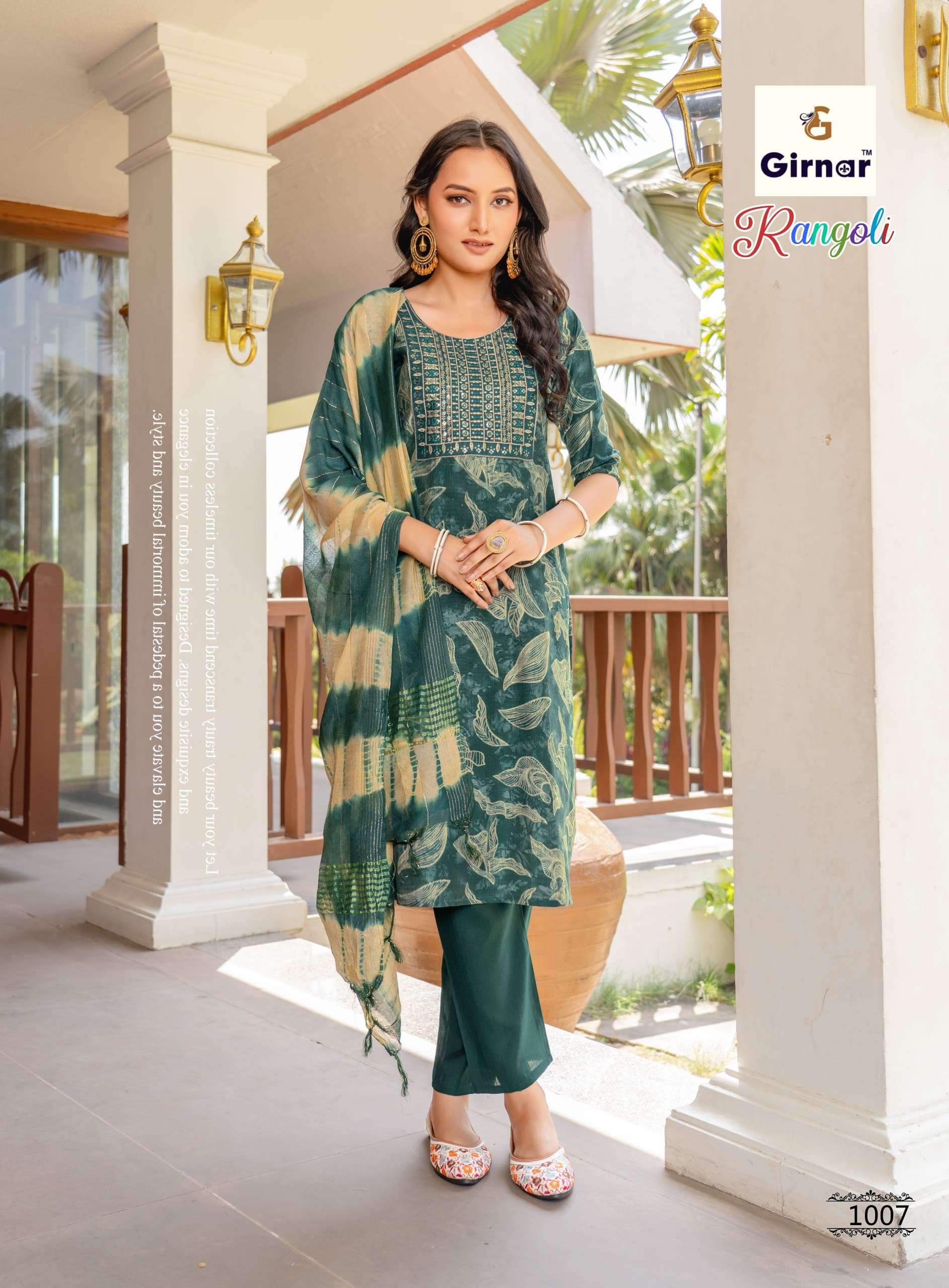 Girnar Rangoli Vol 1 Premium Vertican Embroidered Kurti Pant Dupatta Set