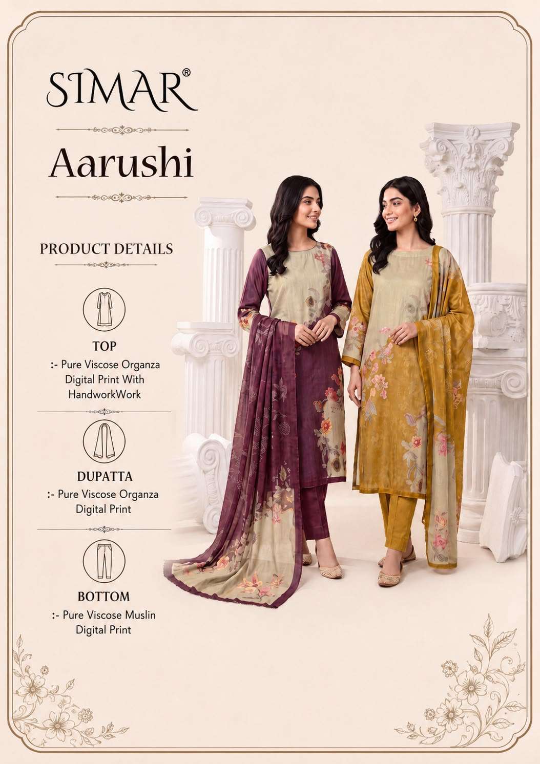 Glossy Aarushi Pure Viscose Organza Dress Material - Amrah Wholesale