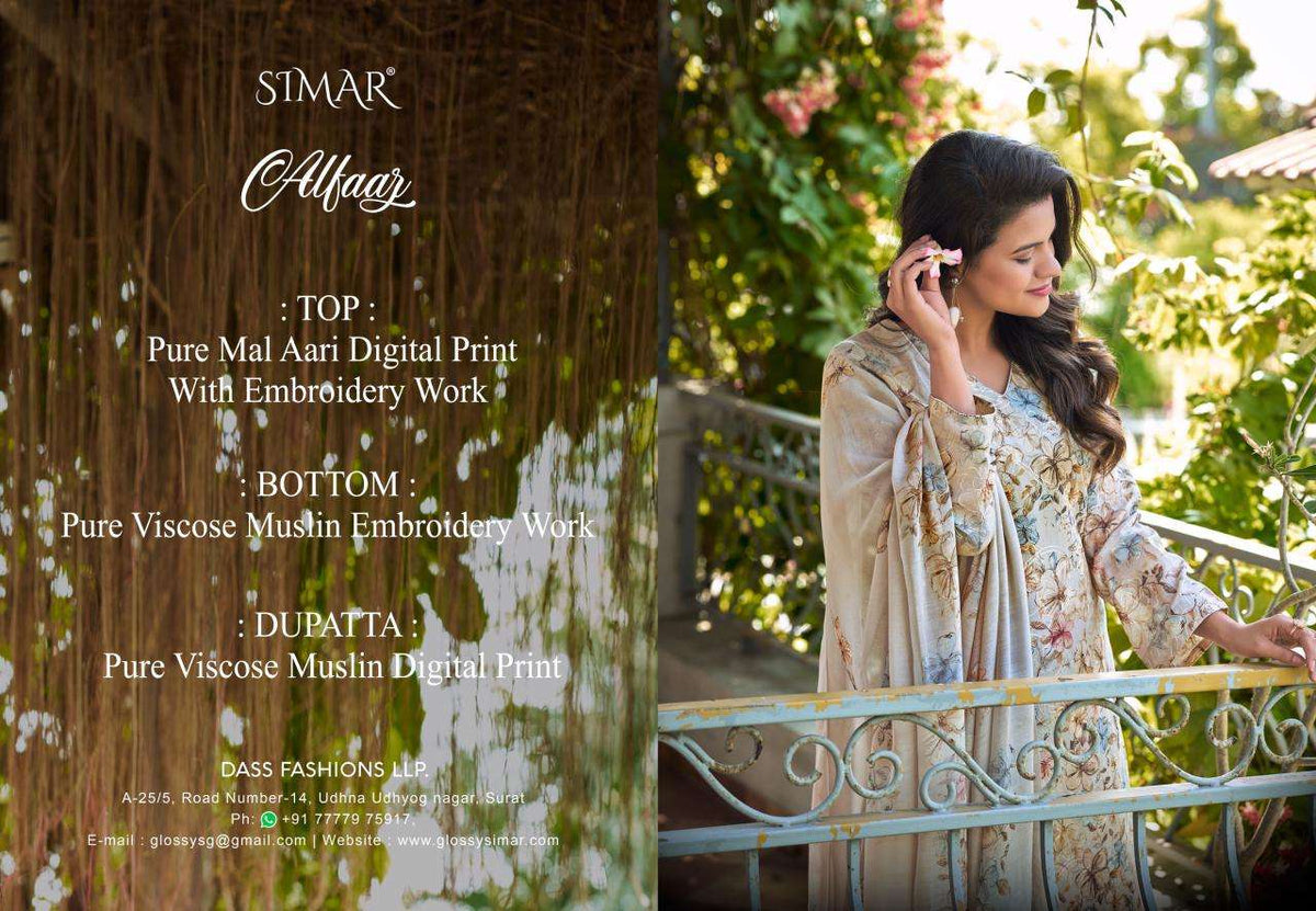 Glossy Simar Alfaaz Mal Aari Dress Material - Amrah Wholesale