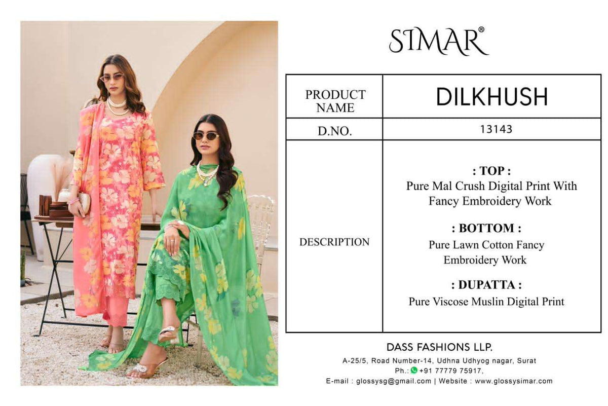 Glossy Dilkhush Mal Crush Digital Printed Dress Material