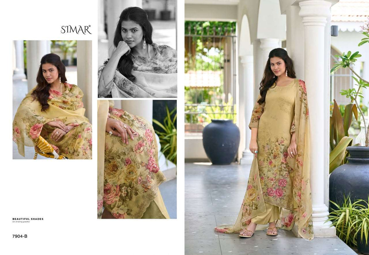Glossy Elnaaz Pure Viscose Organza Dress Material - Amrah Wholesale