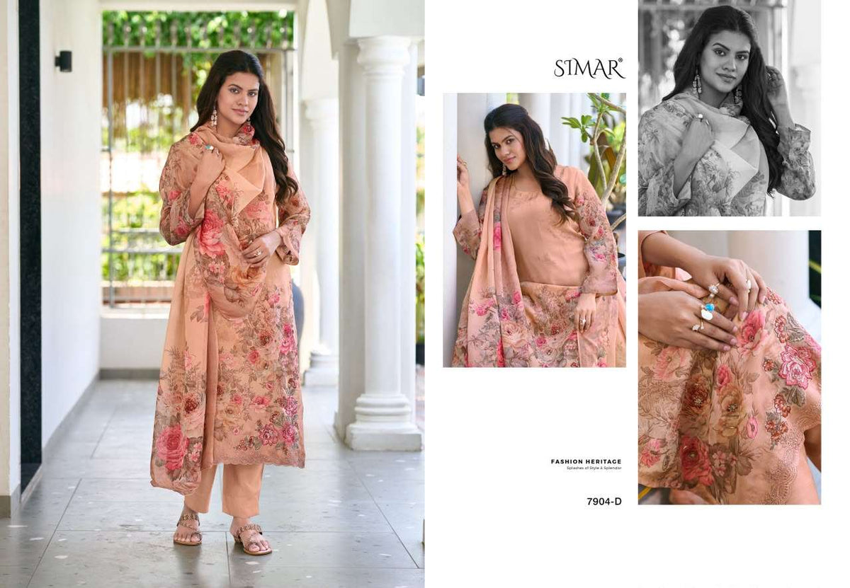 Glossy Elnaaz Pure Viscose Organza Dress Material - Amrah Wholesale