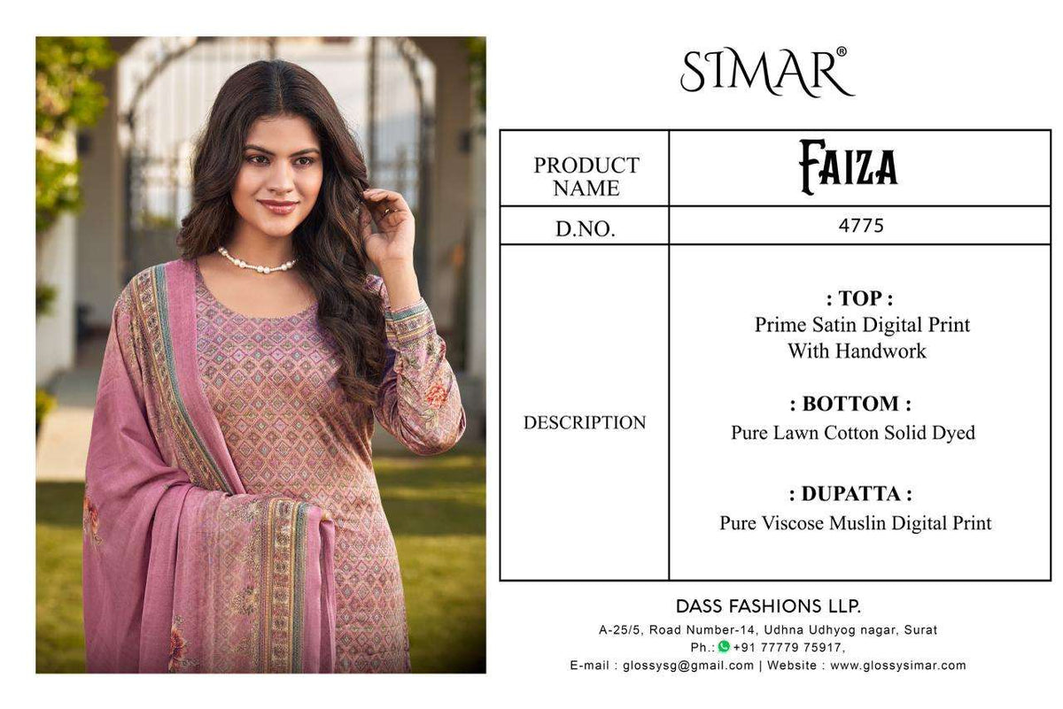 Glossy Faiza Satin Digital Printed Dress Material - Amrah Wholesale
