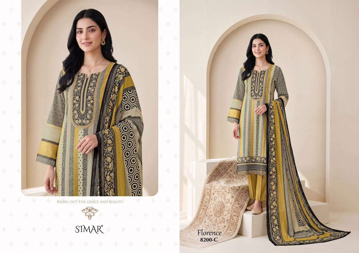 Glossy Florence Viscose Muslin Digital Print Dress Material - Amrah Wholesale