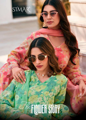 Glossy The Flower Story Muslin Dress Material Wholesale